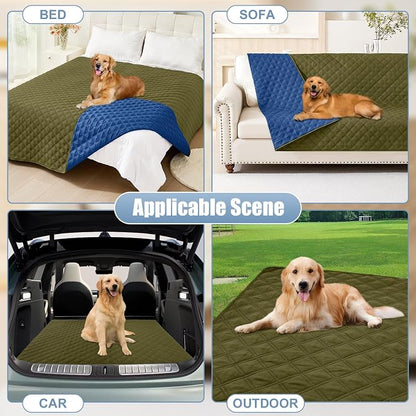 Smiry Waterproof Reversible Dog Bed Cover Pet Blanket | Pet Friendly, Soft Fabric, Washable Dog Blanket for Furniture Bed Couch Sofa, Checkered (82"x102", Green/Navy)