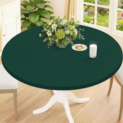 Smiry Round Spandex Tablecloth, Elastic Fitted Washable Tablecloths for 31"-35" Tables, Waterpoof Stretch Picnic Table Cover for Dining, Indoor and Outdoor, Hunter Green