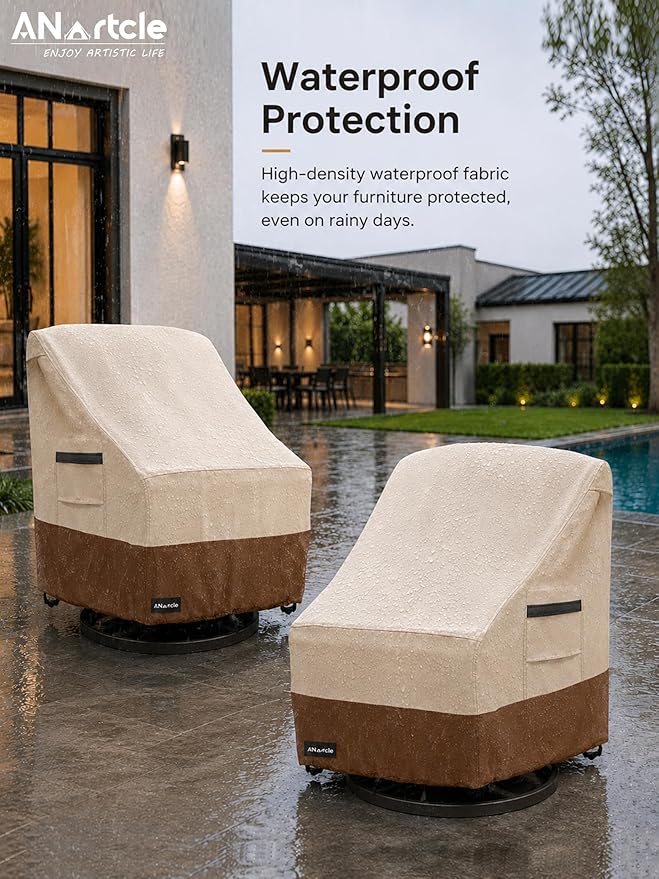 ANartcle Outdoor Swivel Lounge Chair Cover 2 Pack,Waterproof Heavy Duty Lawn Patio Chair Covers,Patio Swivel Chair Covers for Outdoor Furniture (33 W x 35 D x 38.5 H inches)Beige&brown