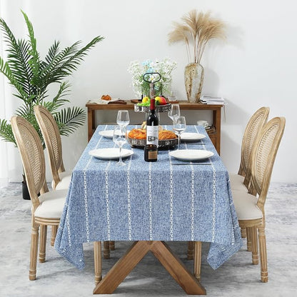 Chassic Rectangle Tablecloth 54 x 72 Inch, Farmhouse Boho Linen Table Cloths, Wrinkle Free & Washable Tablecloths for Small Dining Tables, Summer Kitchen Decor – Blue