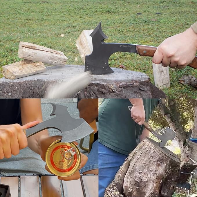 ⁠Tactical Tomahawk Axe, Survival Camping Throwing Axe with Leather Sheath & Gift Box - High Carbon Steel Blade, Acacia Wood Handle for Outdoor Survival Gear, Emergency Tool by ToughEdge⁠