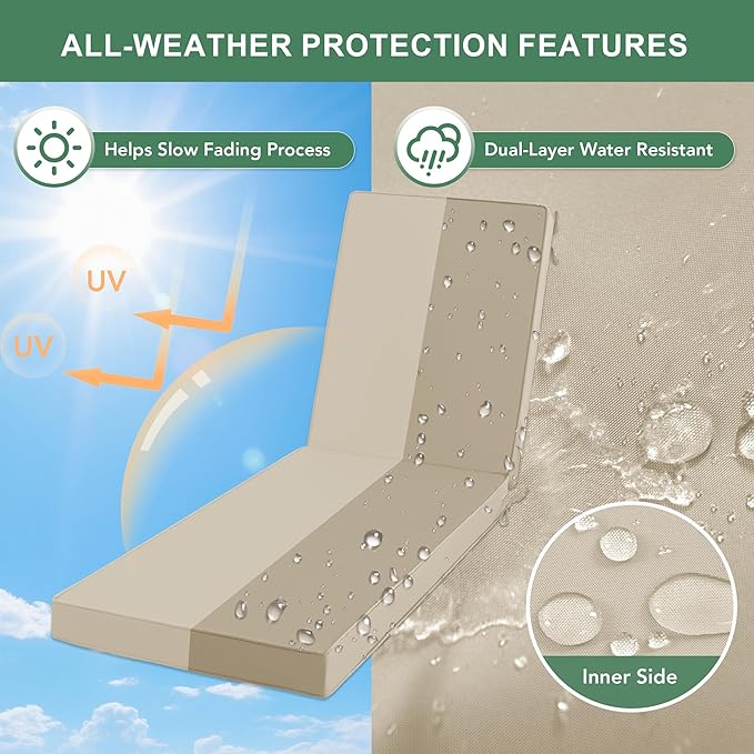Summsun Chaise Lounge Cushions Outdoor Set of 2 - Waterproof and Fade Resistant Sun Lounger Replacement Cushion - Patio Lounger Pads with Removable Cover for Pool, Deck, Lawn, 80 x 26 x 3 Inch, Cream
