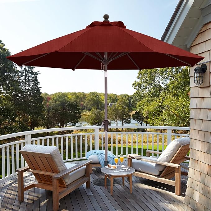 ABCCANOPY OLEFIN® 5-Year No Fading 9FT Outdoor Patio Umbrella(Burgundy) | Fade & UV Resistant Fabric,8 Fiberglass Ribs，Wind Vent，Crank Lift & Tilt,Outdoor Table Umbrella for Deck,Backyard,Yard