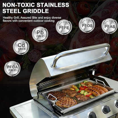Full Size Griddle Insert for Napoleon Prestige PRO 500, Built-in Prestige 500, P500RBPSS, BIP500RBNSS-3, P500RSIBNK-3, P500, P500N Grills Accessories, Stainless Steel Griddle Plate, 26.3''L X 17.7''W