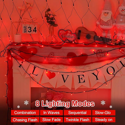 QITONG 500LED Red String Lights, 165ft Twinkle Lights Outdoor Waterproof with Plug in, Green Wire Christmas Fairy Lights Indoor with 8 Modes