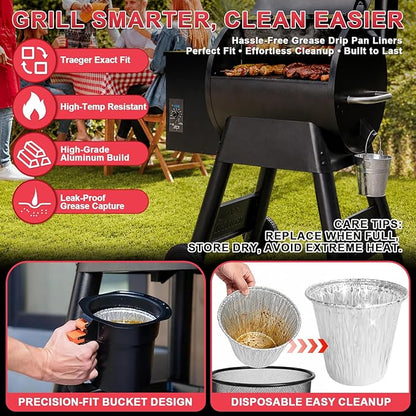 30 Pack BAC608 Grease Bucket Liner for Traeger Timberline and Timberline XL Drip Tray Liner, Traeger Flatrock Accessories Grease Bucket Liner, Traeger Lronwood, Lronwood XL Accessories Drip Tray Liner