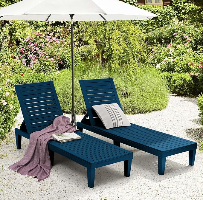 Nestl Sun Tanning Chair - Blue Chaise Lounge Chair Outdoor, Lightweight Pool Lounge Chairs, Adjustable 5-Position Reclining Lawn Chair, Waterproof Beach Outdoor Lounge Chairs