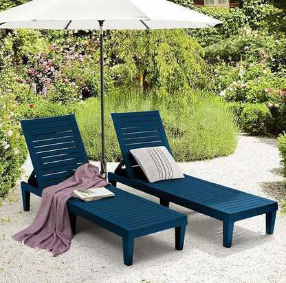 Nestl Sun Tanning Chair - Blue Chaise Lounge Chair Outdoor, Lightweight Pool Lounge Chairs Set of 2, Adjustable 5-Position Reclining Lawn Chair, Waterproof Beach Outdoor Lounge Chairs