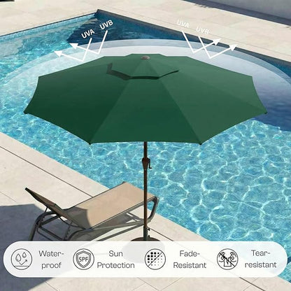 Outdoor Patio Umbrella, 2 Tiers Market Table Umbrella with 8 Sturdy Ribs, Push Button Tilt and Crank, UPF50+ UV Protection for Deck, Pool, Garden and Backyard