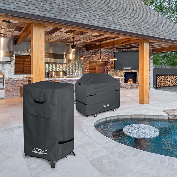 ULTCOVER Waterproof Vertical Electric Smoker Cover 40 inch for Most Square Gas Propane BBQ Smokers Size Upto 28W x 23D x 43H inch, Black