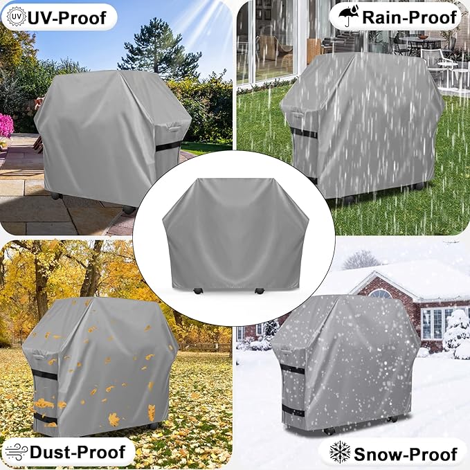 OutdoorLines Waterproof Heavy Duty BBQ Grill Cover - Universal Barbecue Grill Covers UV Resistant Barbeque Gas Grill Cover for Outdoor Outside Grill, 58L x 24W x 44H Inch, Gray