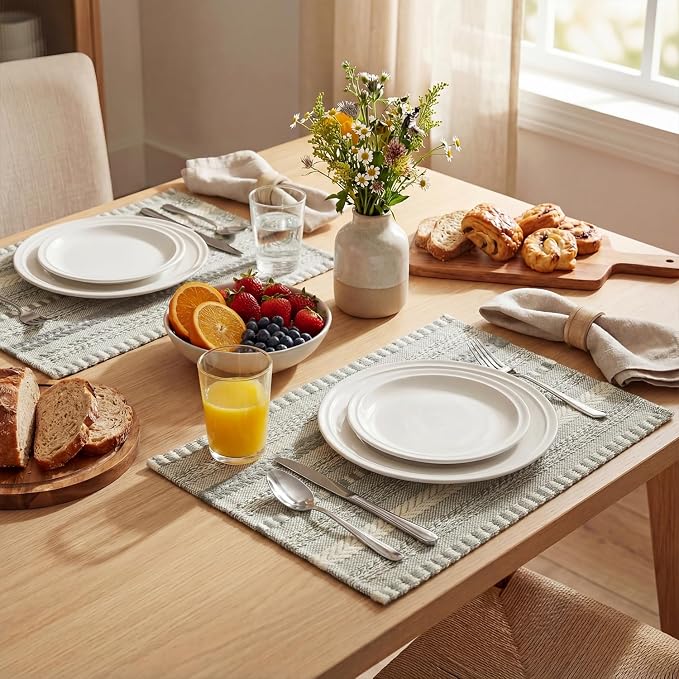 Artoid Mode Dark Grey Farmhouse Woven Braided Stripe Placemats Set of 4,12x18 Inch Seasonal Holiday Table Mats Party Kitchen Dining Decoration