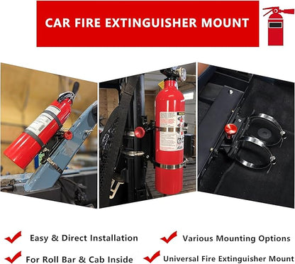 Quick Release Fire Extinguisher Mount - Aluminum Adjustable UTV Roll Bar Fire Extinguisher Holder Mounting Bracket Compatible with Jeep Wrangler TJ JK JL JKU Polaris RZR Ranger Can-Am X3, Red