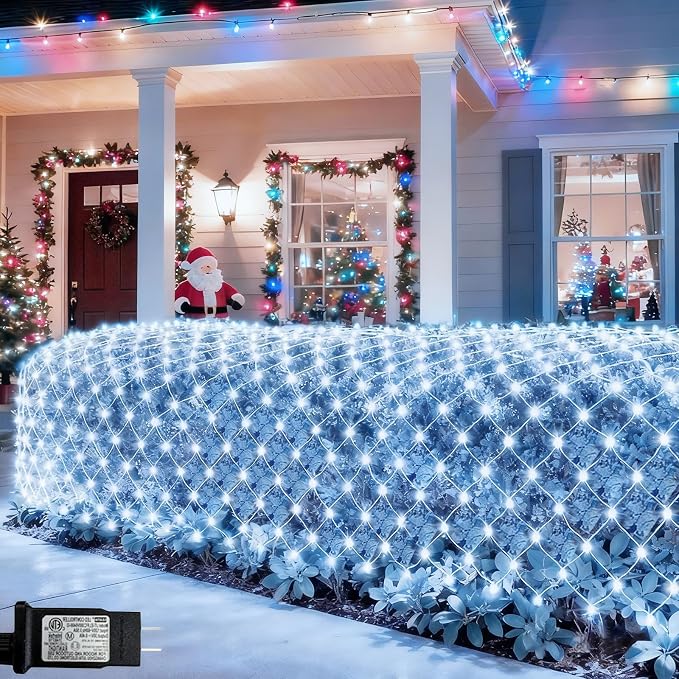 Pooqla Cool White Net Lights, 21x 5ft Christmas Lights Outdoor Clear Wire | 360 LED Large Net Mesh Lights Plug in, 8 Modes Waterproof Connectable Bushes Lights for Christmas Hedge Yard Decor