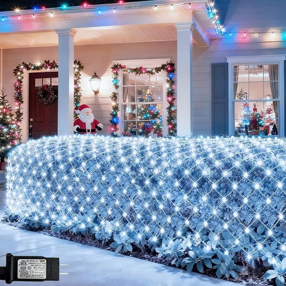 Pooqla Cool White Net Lights, 21x 5ft Christmas Lights Outdoor Clear Wire | 360 LED Large Net Mesh Lights Plug in, 8 Modes Waterproof Connectable Bushes Lights for Christmas Hedge Yard Decor
