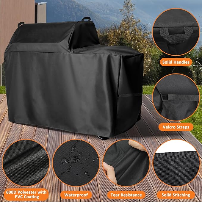 Grill Cover for Traeger Woodridge Wood Pellet Grills, 52 inch 600D Heavy Duty Waterproof Full Length Cover, BAC761 BAC756 for Traeger TFB86MLH, Outdoor Pellet Grill Accessory