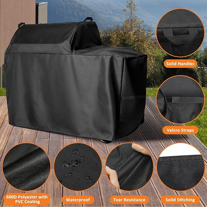 Grill Cover for Traeger Woodridge Wood Pellet Grills, 52 inch 600D Heavy Duty Waterproof Full Length Cover, BAC761 BAC756 for Traeger TFB86MLH, Outdoor Pellet Grill Accessory