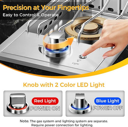 Grilling Side Burners for Outdoor Kitchen,18,000BTU Liquid Propane Side Burner Convertible to Nature Gas, Duty Heavy 304 Stainless Steel, Single Burner for BBQ Island Grill, Gold