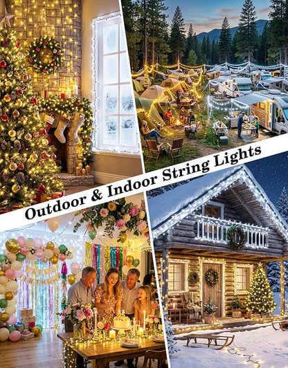 2 Pack 100LED Solar Christmas String Lights Outdoor Waterproof | Total 66FT Twinkle Lights with 8 Lighting Modes Remote for Outside Christmas Trees Decorations, Warm & Cool White