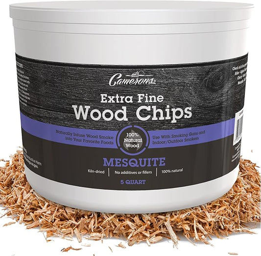 Camerons All Natural Extra Fine Mesquite BBQ Wood Chips for Smokers (5 Quart, 4.731L) Kiln Dried Wood Sawdust Shavings for Cocktail Smoking Guns, Stovetop Smokers, Smoke Boxes- Barbecue Grilling Gifts