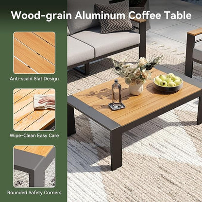 Aoxun Patio Furniture Set, 4 Piece Aluminum Patio Sets with 5" Thicken & Washable Cushion, Waterproof Outdoor Furniture with Coffee Table, Outdoor Couch Sectional for Backyard, Porch and Garden