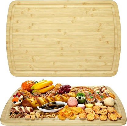 Garvee 30" x 20" Extra Large Bamboo Cutting Board, Reversible Curved Butcher Block with Deep Juice Groove, Kitchen Chopping Board and Serving Tray for Meat, Cheese, Vegetables, BBQ