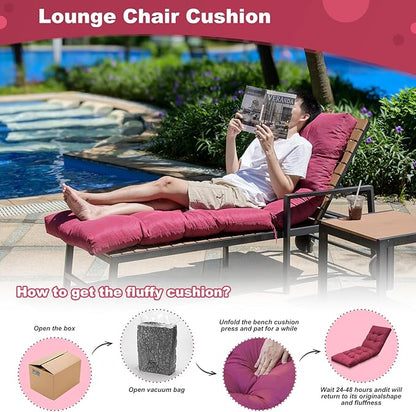 Outdoor Lounge Chair Cushions, 74.4 x 22 x 4.8 Inches Waterproof Fade Resistant Patio Cushion for Chaise Lounger (Wine Red)