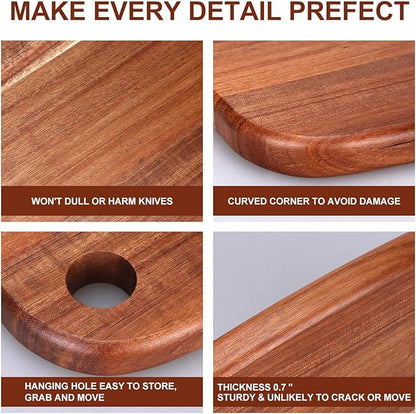 Small Acacia Wood Cutting Boards for Kitchen with Hanging – Medium Wooden Cutting Board for Vegetables, Fruit, Bread, Meat, Cheese, Charcuterie - BPA Free, 10" x 8"