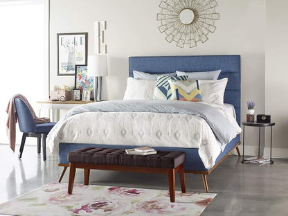 Elle Decor Claire Button Tufted Upholstered Bedroom Bench, Modern Fabric Padded Ottoman with Wooden Legs, Dark Brown