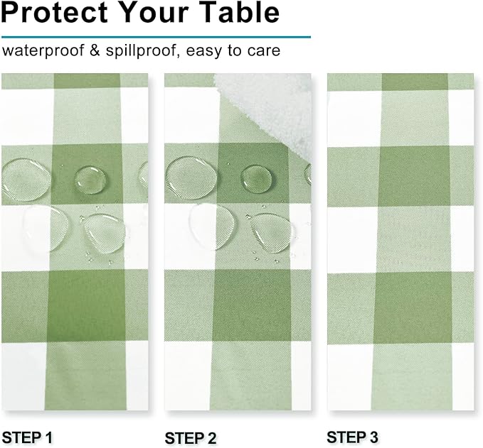 Hiasan Buffalo Plaid Tablecloth Waterproof 54 x 108 inch, 2 Pack - Sage Green and White Checkered Table Cloth Rectangle for Outdoor Picnic/Party/Dining