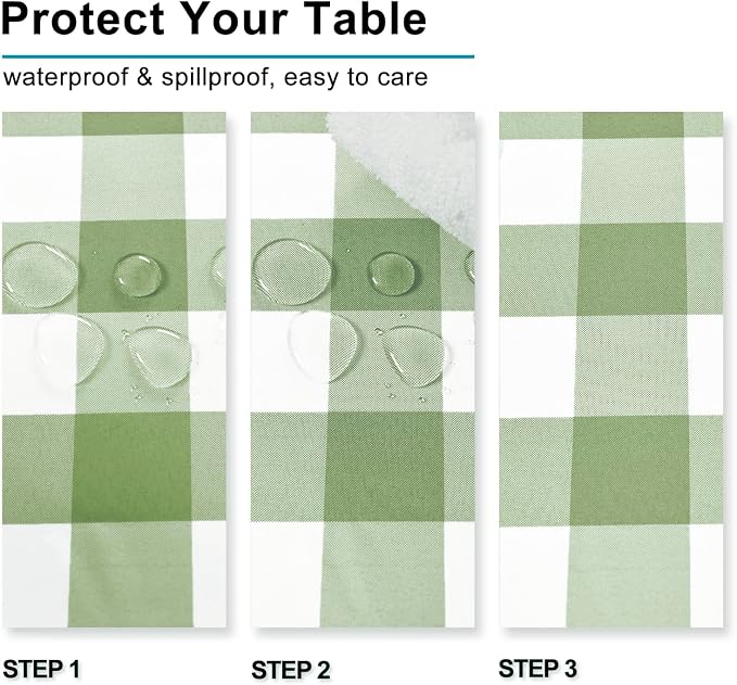 Hiasan 54 x 108 Inch Checkered Tablecloth Rectangle - Waterproof, Wrinkle Resistant and Washable Gingham Table Cloth for Outdoor Picnic, Kitchen and Holiday Dinner, Sage Green and White