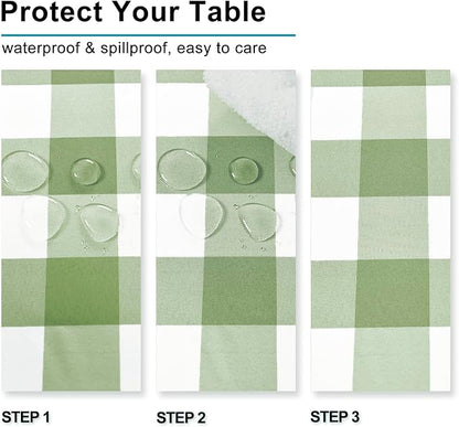 Hiasan Checkered Square Tablecloth - Stain Resistant, Waterproof and Wrinkle Resistant Washable Table Cloth for Dining Room and Outdoor Use, 54 x 54 Inch, Sage Green and White Gingham Pattern