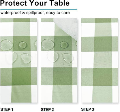 Hiasan Checkered Rectangle Tablecloth - Stain Resistant, Waterproof and Wrinkle Resistant Washable Table Cloth for Dining Room, 54 x 80 Inch, Sage Green and White Gingham Pattern