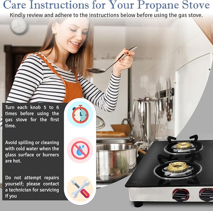 Gas Stove with 4 Burner, Propane Gas Cook Top Tempered Glass RV | Stove, Portable Stainless Gas Stove Burners for Cooking with Hose & Regulator to Connect Propane Tank