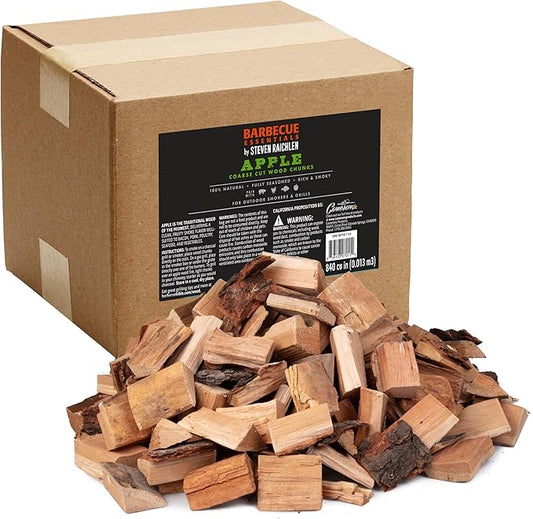 Steven Raichlen All Natural Apple Wood Chunks for Smoking Meat -840 Cu. in. Box, Approx 10 Lbs- Kiln Dried Large Cut BBQ Wood Chips for Smoker - Barbecue Smoker Accessories - Grilling Gifts for Men