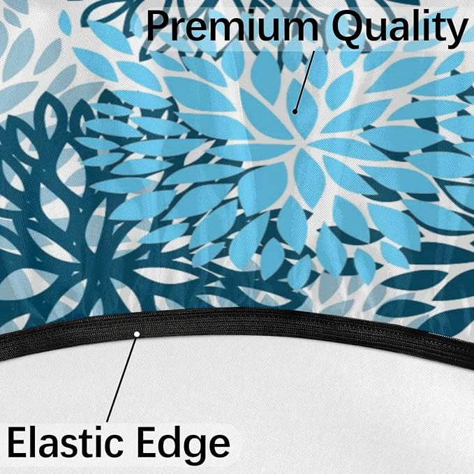 Round Tablecloth with Umbrella Hole and Zipper Elastic Fitted Table Cloth 36"-44" Oil-Proof Waterproof Chrysanthemum Patio Table Cover for Outdoor Dining Picnic Party, Spring Summer Blue Floral