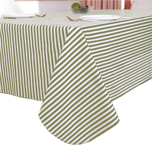 Walrus Heavy Duty Vinyl Tablecloth with Flannel Backing Waterproof Oil-Proof Plastic Table Cloth Stain-Resistant Wipeable Rectangle or Square Table Cover for Indoor and Outdoor (Stripe, 60X102 Inch)