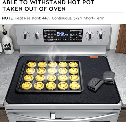 VIESEMBO Fireproof Stove Top Covers for Electric Stove, Heat Resistant Glass Top Protector, Flat Oven Cover Mat for Kitchen Cooktop, 3-Layer Construction, Black, 30x21 Inch