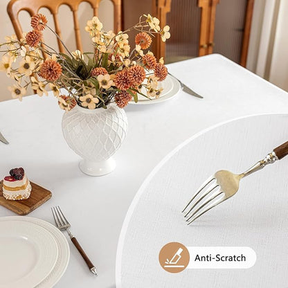 Seenus White Long Table Cloth Fits 8 Foot Rectangle Table, Spill Resistant & Wipeable Fabric Tablecloth for 10-12 Seats Dining Banquet Wedding Party, 60 x 120 Inch