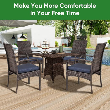 Outdoor Wicker Patio Dining Chairs with Padded Cushions Set of 4: Porch Rattan Chairs Club Chairs with High Back and Deep Seating 350lbs, Brown