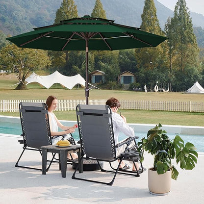 JEAREY 9FT 3 Tier Patio Umbrella Outdoor Market Umbrella Table Umbrellas with 8 Ribs 1.5 Pole Push Button Tilt and Crank UV Protection for Garden,Dark Green