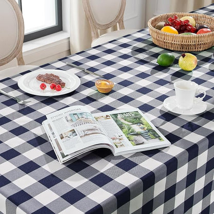 Softalker Gingham Checkered Tablecloth Rectangle - Outdoor Waterproof Buffalo Plaid Table Cloth, Stain Resistant Washable Table Cover for Picnic, Camping - Navy and White, 2 Pack - 60 x 102 Inch