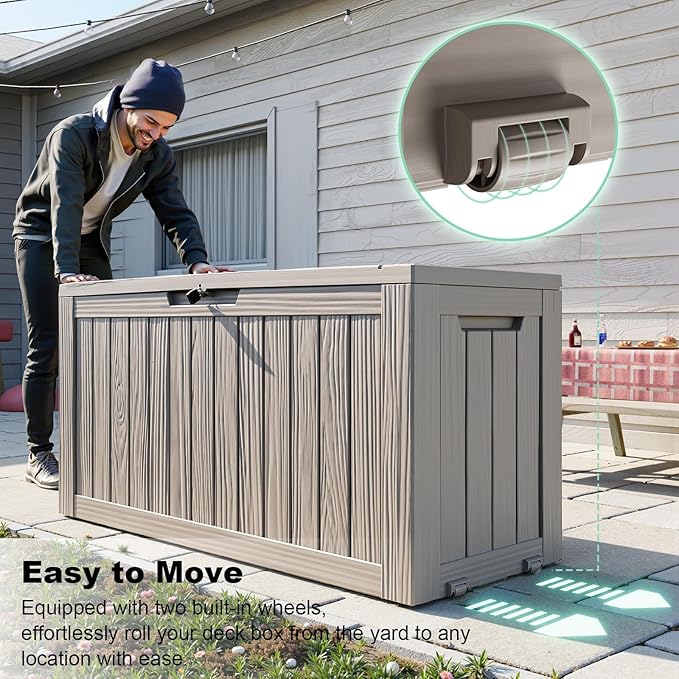 90 Gallon Outdoor Storage Box, Resin Deck Boxes Waterproof, Indoor Outdoor Bin for Package Delivery, Patio Cushions, Gardening Tools, Lockable, UV Resistant