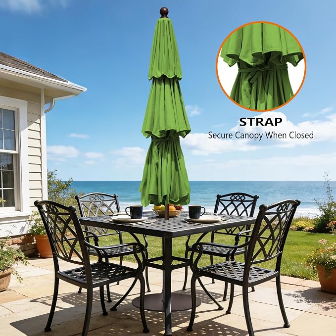 EliteShade USA 10-Year-Non-Fading 10ft 3-Tier Market Patio Umbrella, Commercial Grade Outdoor Table Umbrella with Crank Open, Windproof & UPF 50+ UV Protection, Heavy Duty Ventilation for Garden, Deck, Pool, Backyard, Beach & Bistro, No Tilt, Ginkgo