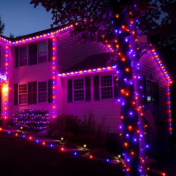 weillsnow 500 LED Halloween Lights Outdoor,164 FT Twinkle Lights Waterproof | Purple&Orange, 8 Modes, Plug in, Timer & Memory Function, for Halloween Party Garden and Home Decor, Indoor&Outdoor Use