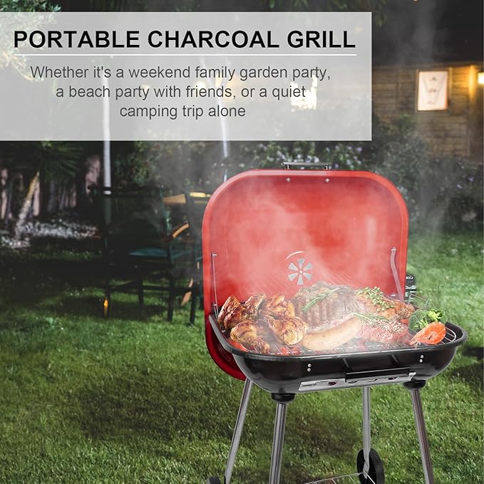 Charcoal Grills - 22 inch grill with wheer and handle, including lid and bbq net,suitable for camping, picnics, backyards and patios (Hamburger grill)