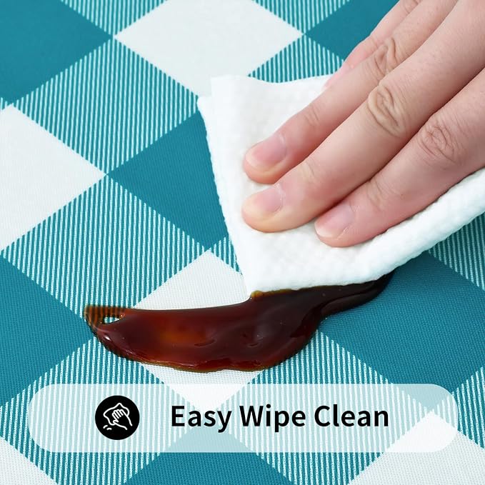 Smiry Rectangle Picnic Table Cloth, Elastic Waterproof Fitted Vinyl Tablecloths, Flannel Backed Buffalo Plaid Table Covers for Dining, Camping, Outdoor (White and Turquoise, 30" x 48")