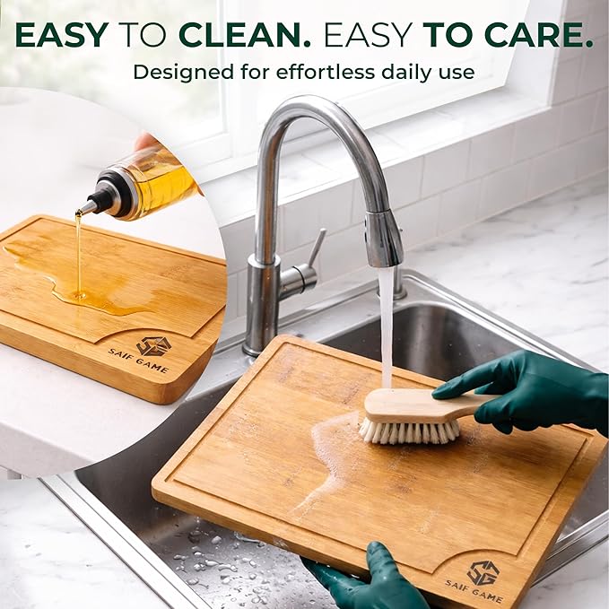 Bamboo Cutting Board Set of 3 – Non-Toxic, Eco-Friendly Bread & Meat Kitchen cutting Boards with Deep Juice Groove & Non-Slip Feet (9x5.9, 12x7.87, 14.96x10)