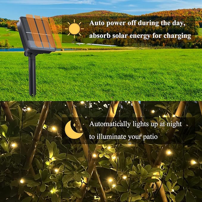 Selarlyt 2 Pack Solar String Lights Outdoor Waterproof, 72FT 200 LED Solar String Lights with 8 Lighting Modes, IP65 Waterproof Solar Lights Outdoor for Xmas Garden Party Tree Decor, Warm White