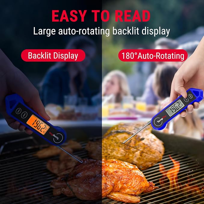 TempPro TP19H 1 Sec Digital Meat Thermometer for Cooking | Instant Read Food Thermometer with Motion-Sensing Wake for BBQ Grill Oil Fry Candy, Gift for Dad Men